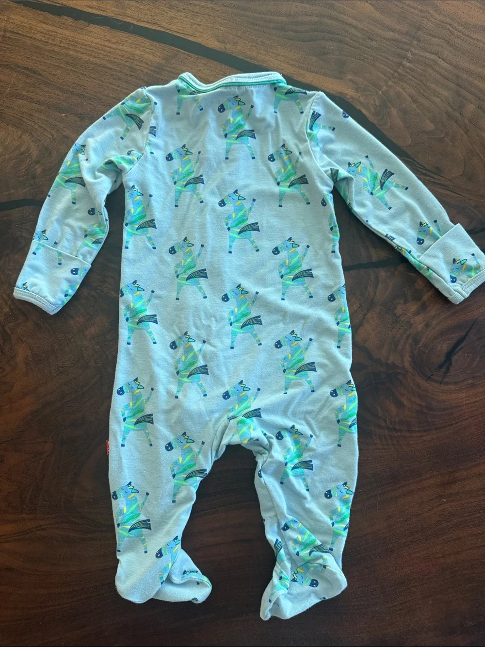 Magnetic Me Light Blue Footed One-Piece with zebra Animal Print